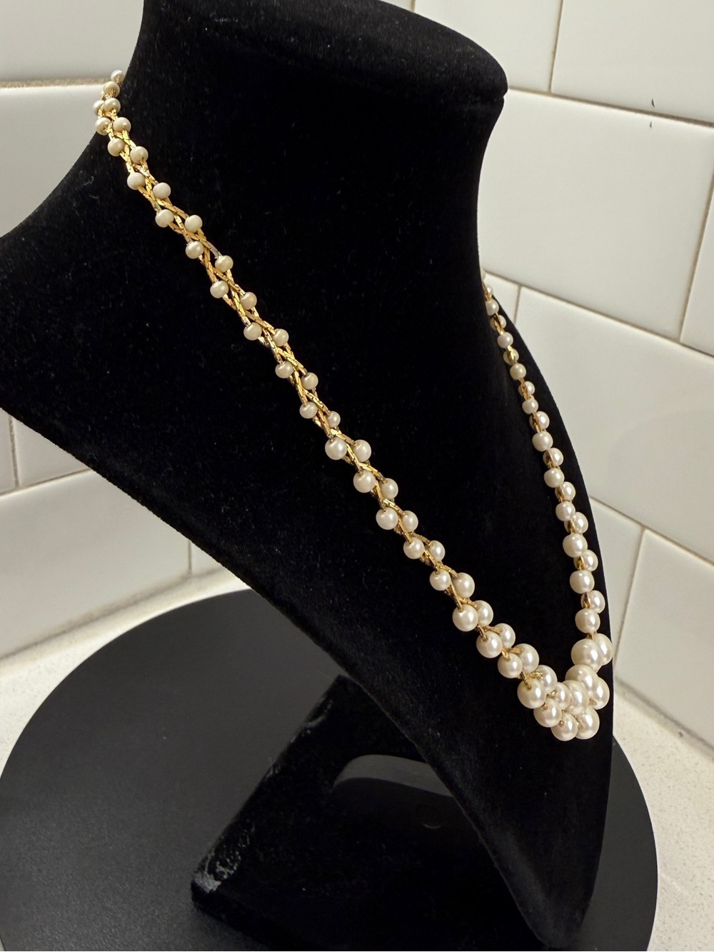 Vintage BC Lind 14K GE Glass Pearl Woven Necklace 18" 1980s - Picture 3 of 5